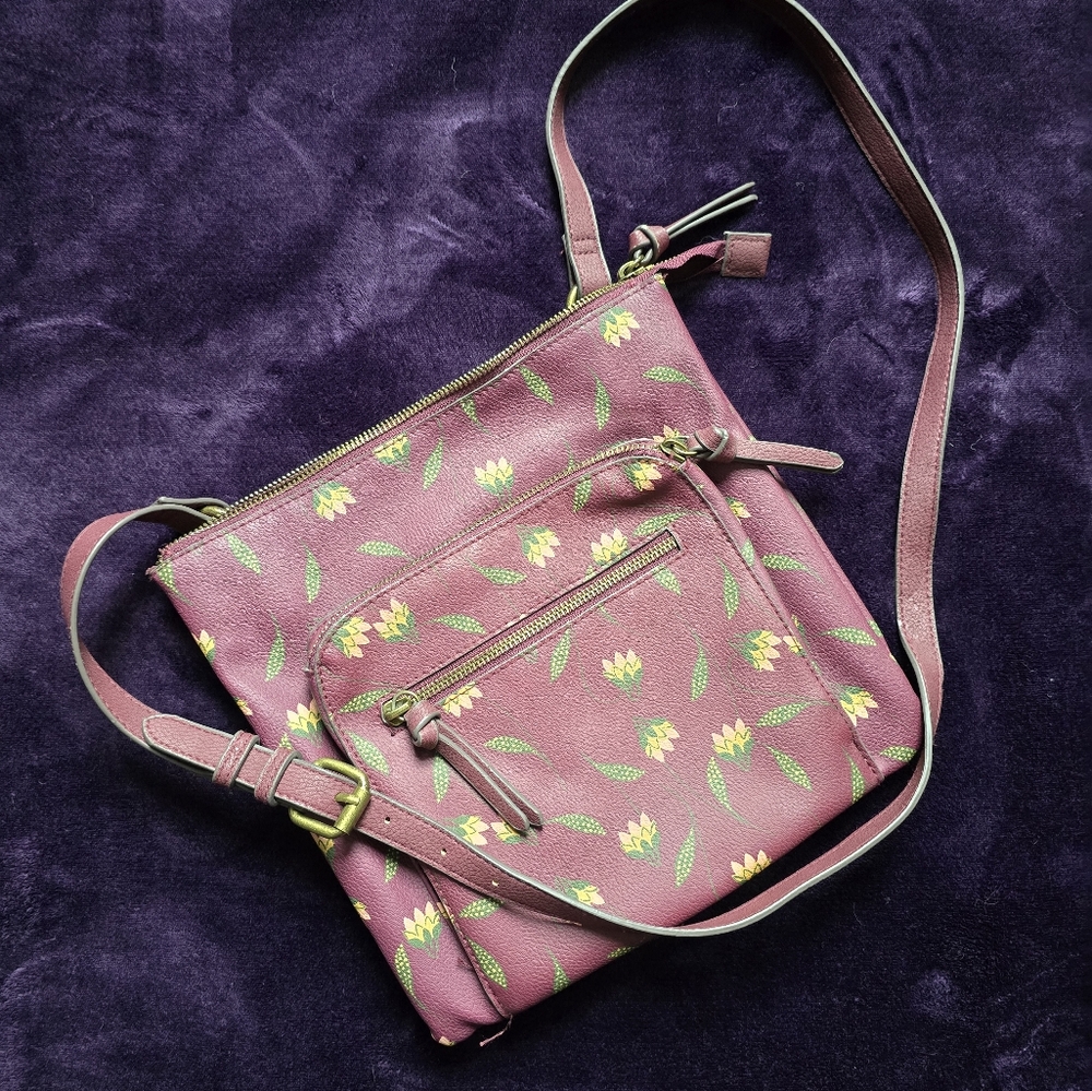 Sonoma Floral Patterned Burgandy Crossbody Bag